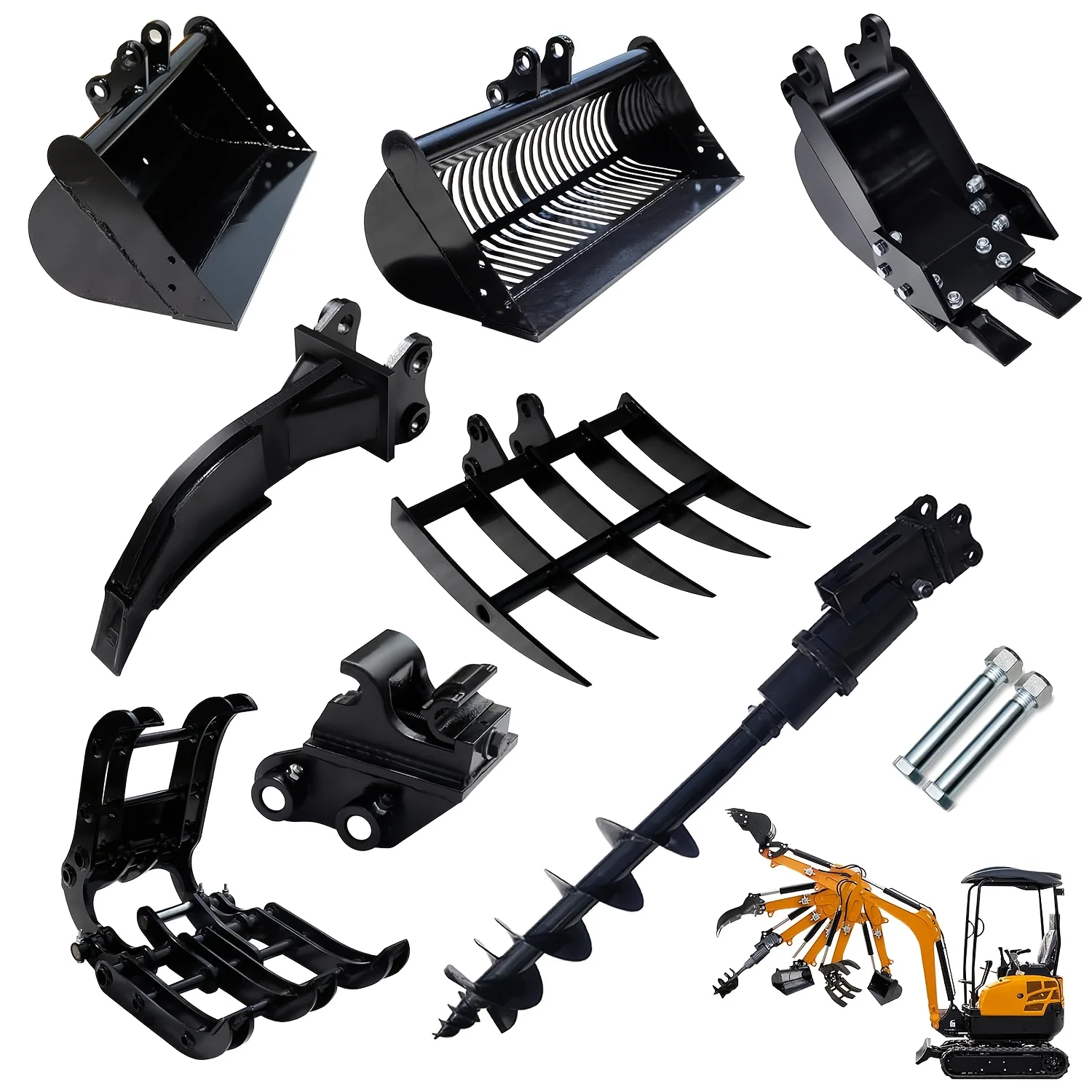 8-piece mini excavator attachment kit for small diggers
