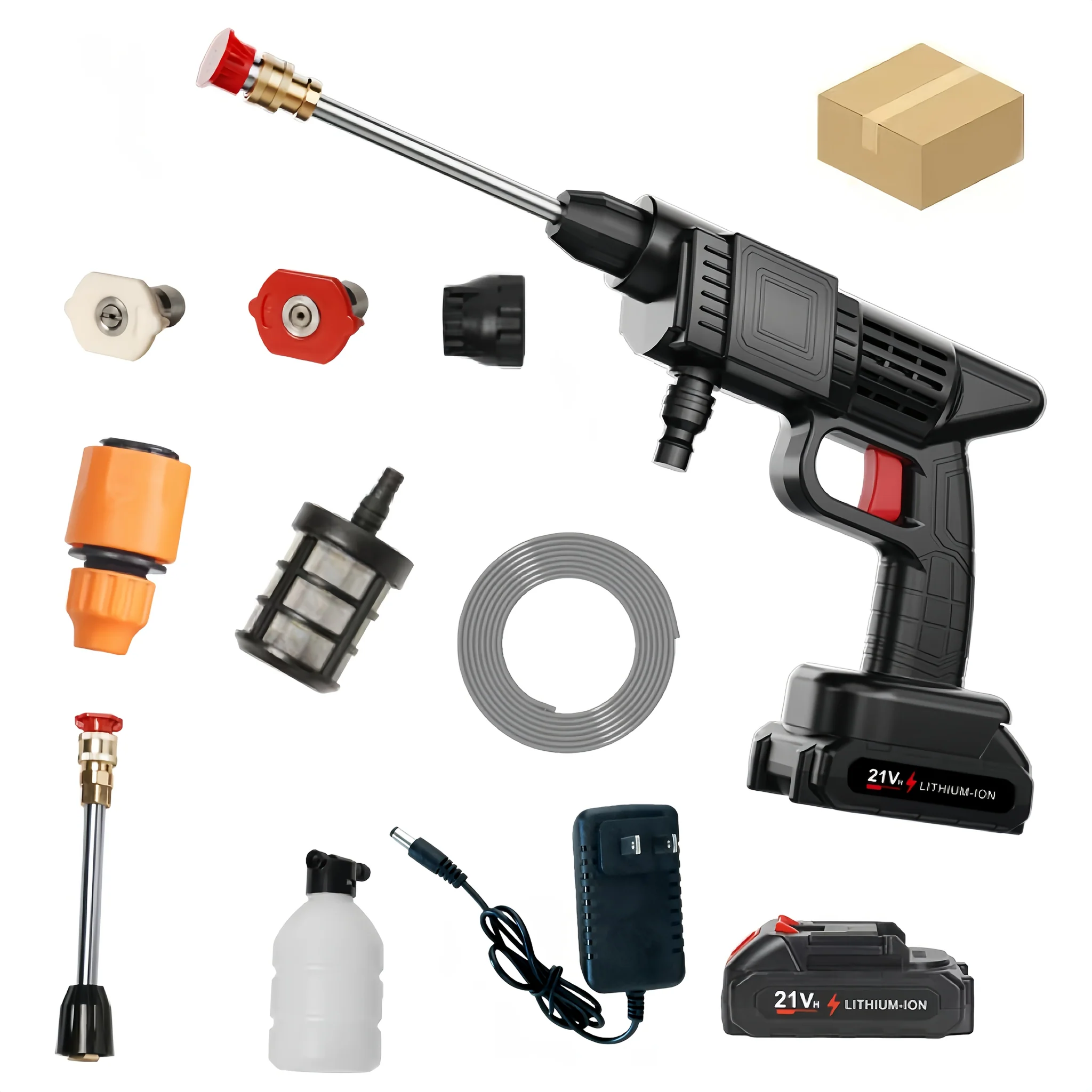 Cordless high-pressure foam gun with adjustable nozzle for car and garden cleaning