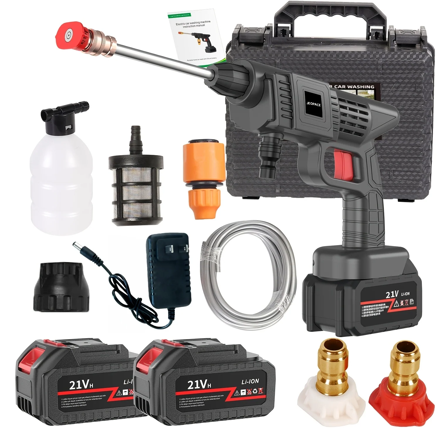 Cordless high-pressure foam gun with adjustable nozzle for car and garden cleaning