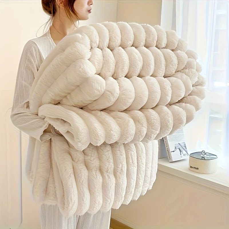 Reversible Thermal Fleece Blanket with Faux Rabbit Hair – Soft Nap Blanket for Home, Office & Outdoor Use