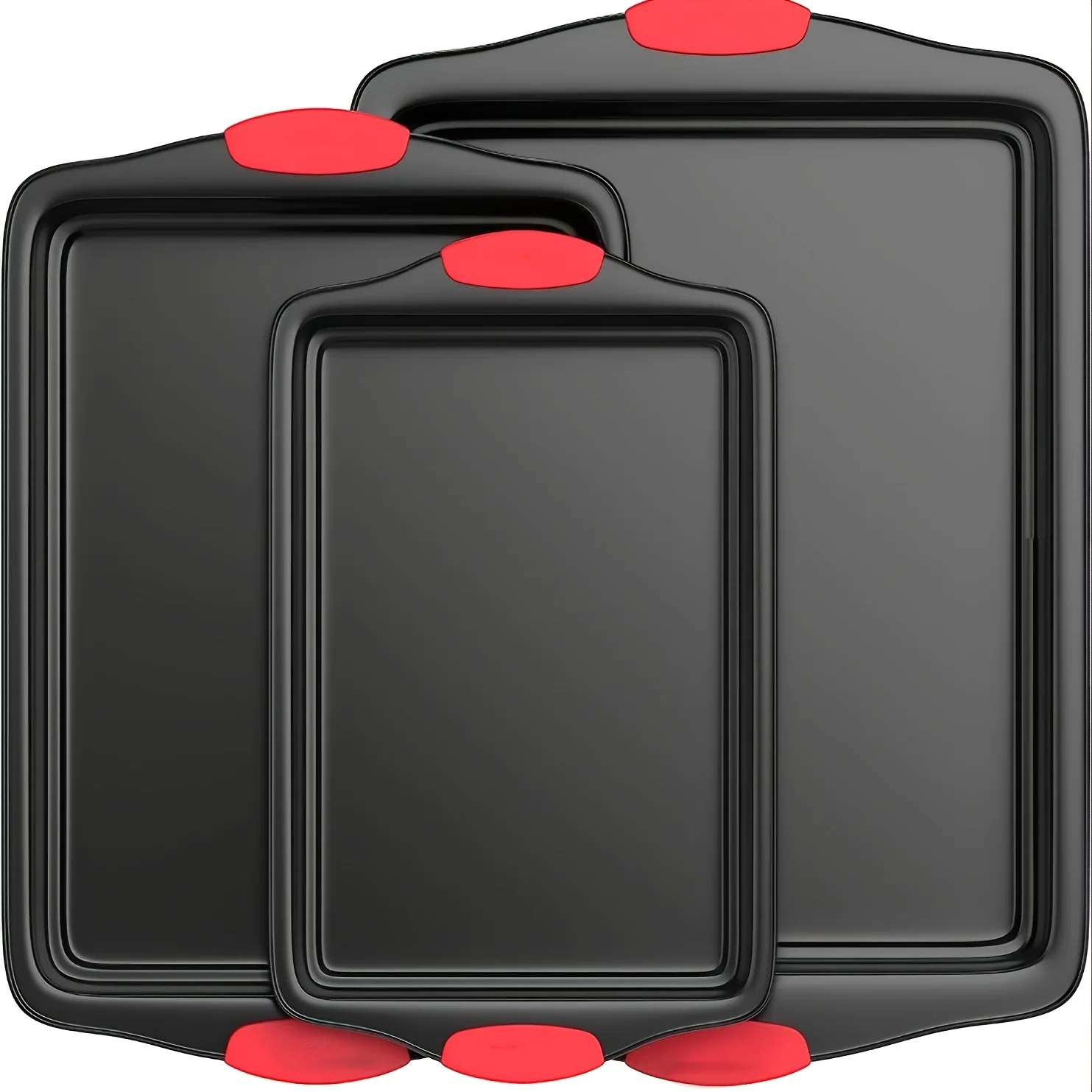 3-piece carbon steel non-stick baking pan set with silicone handles