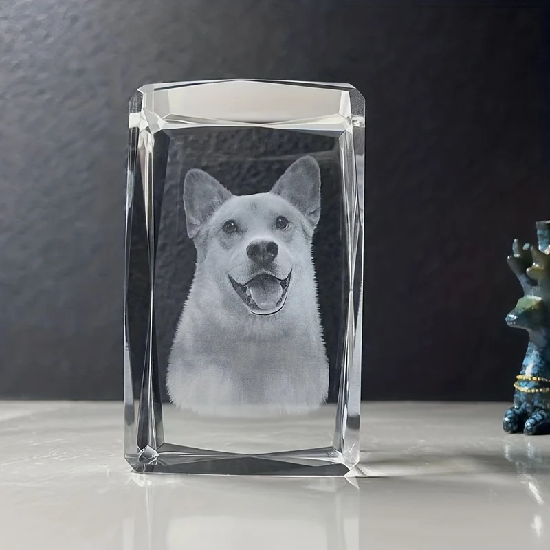 Custom crystal photo sculpture personalized with pet or family image