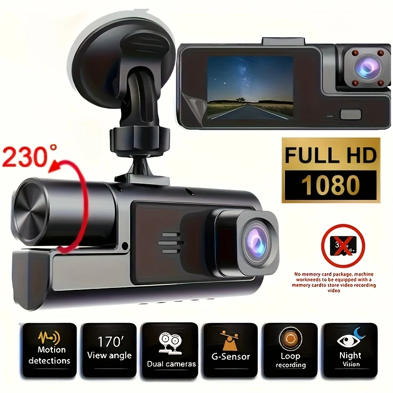 Triple camera dash cam with front and rear recording