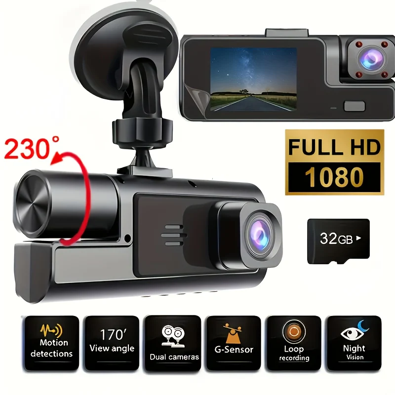 Triple camera dash cam with front and rear recording