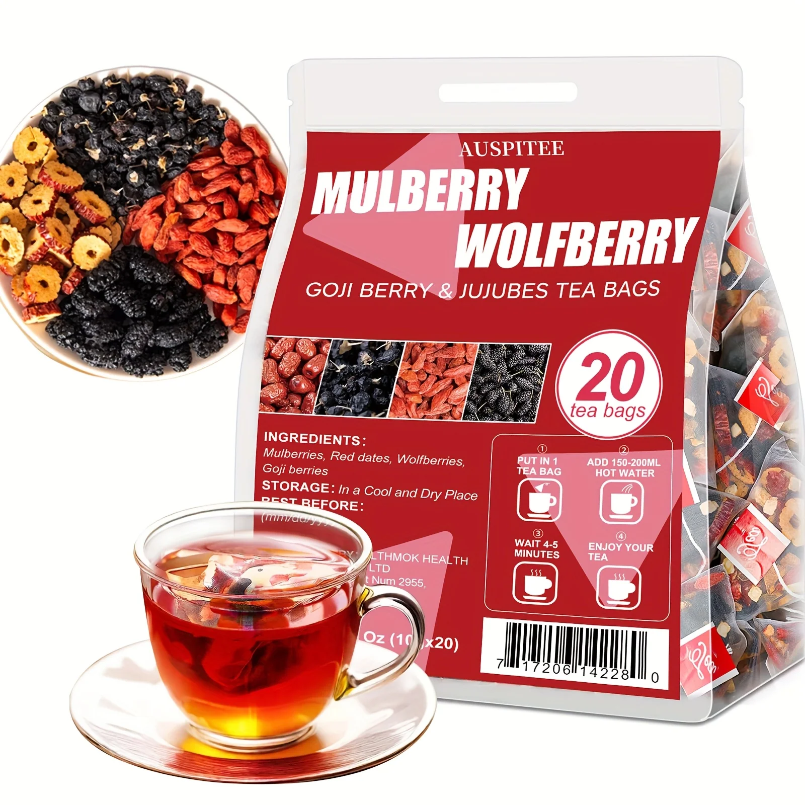Mulberry, Red Dates & Goji Herbal Tea – 20 Bags (7.05 oz)