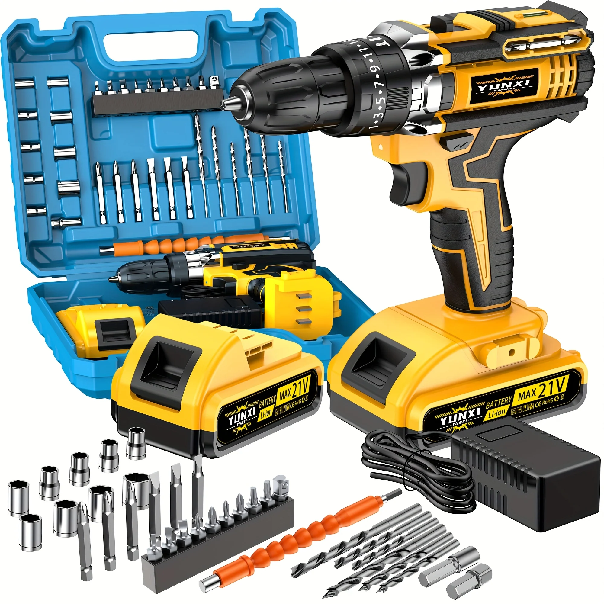 Wireless Lithium-Ion Cordless Drill Bit Set with Battery and Fast Charger