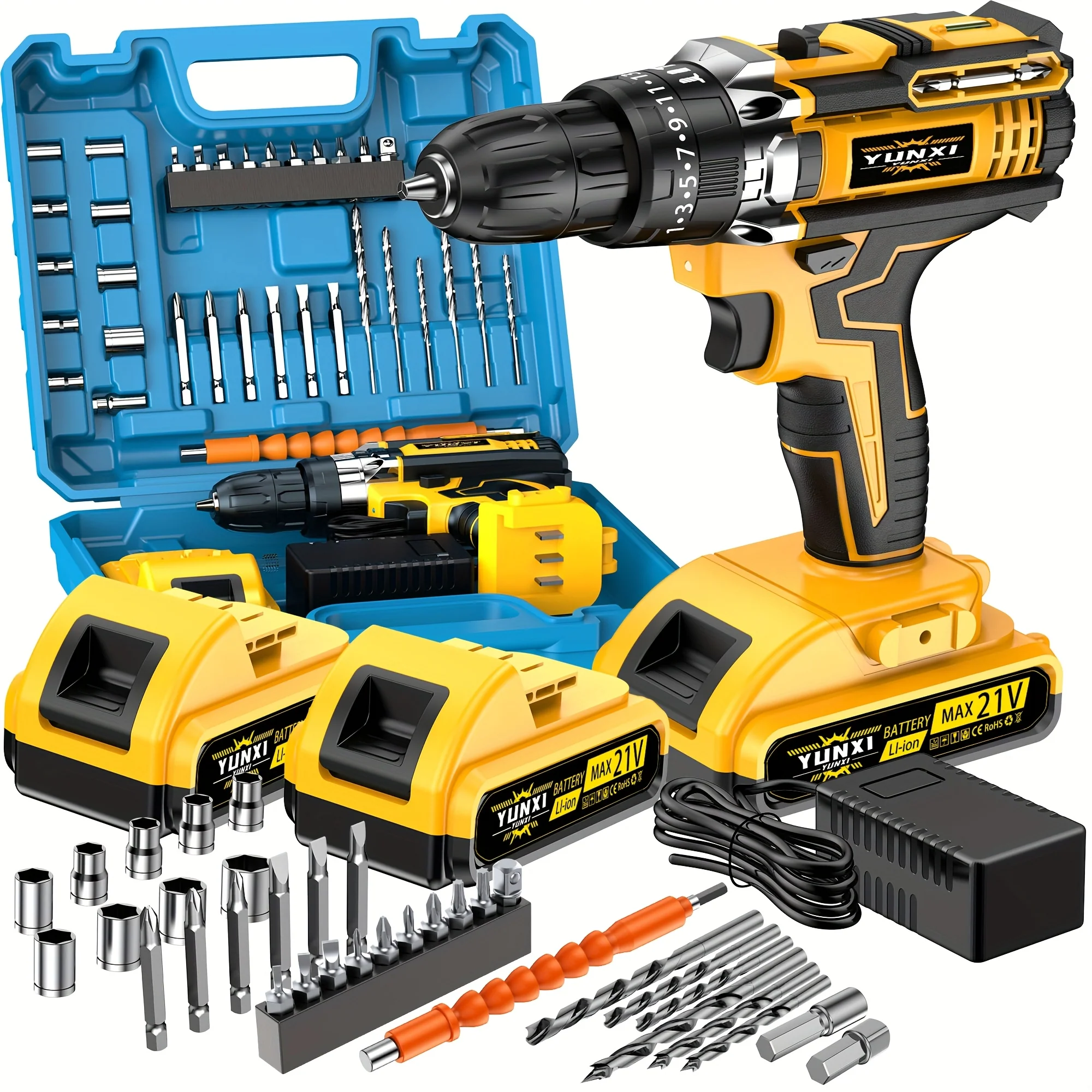 Wireless Lithium-Ion Cordless Drill Bit Set with Battery and Fast Charger