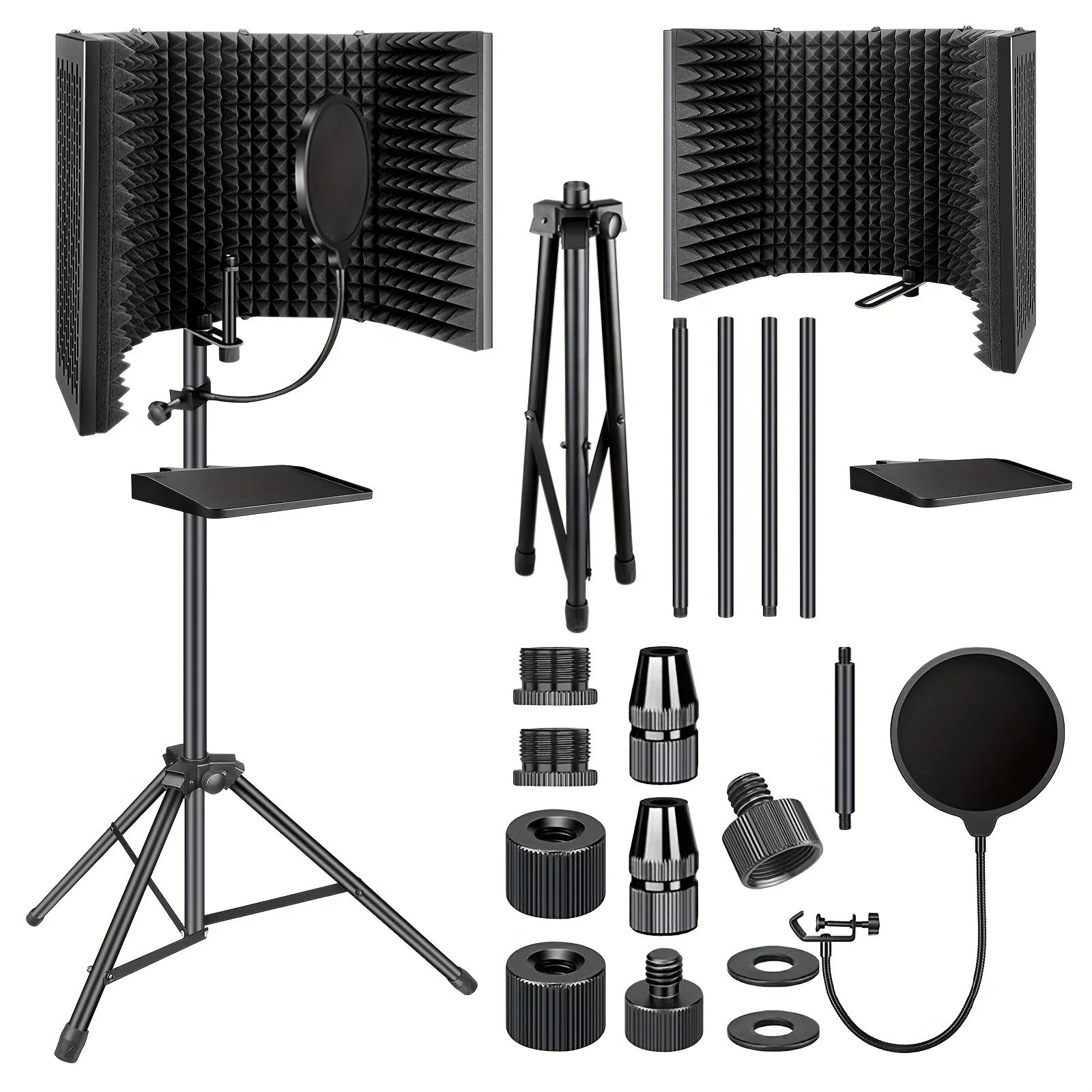 Professional Studio Microphone Soundproof Cover Set with Tray Pop Filter and High‑Density Foam – Compatible with Condenser Microphones (Includes Bracket)