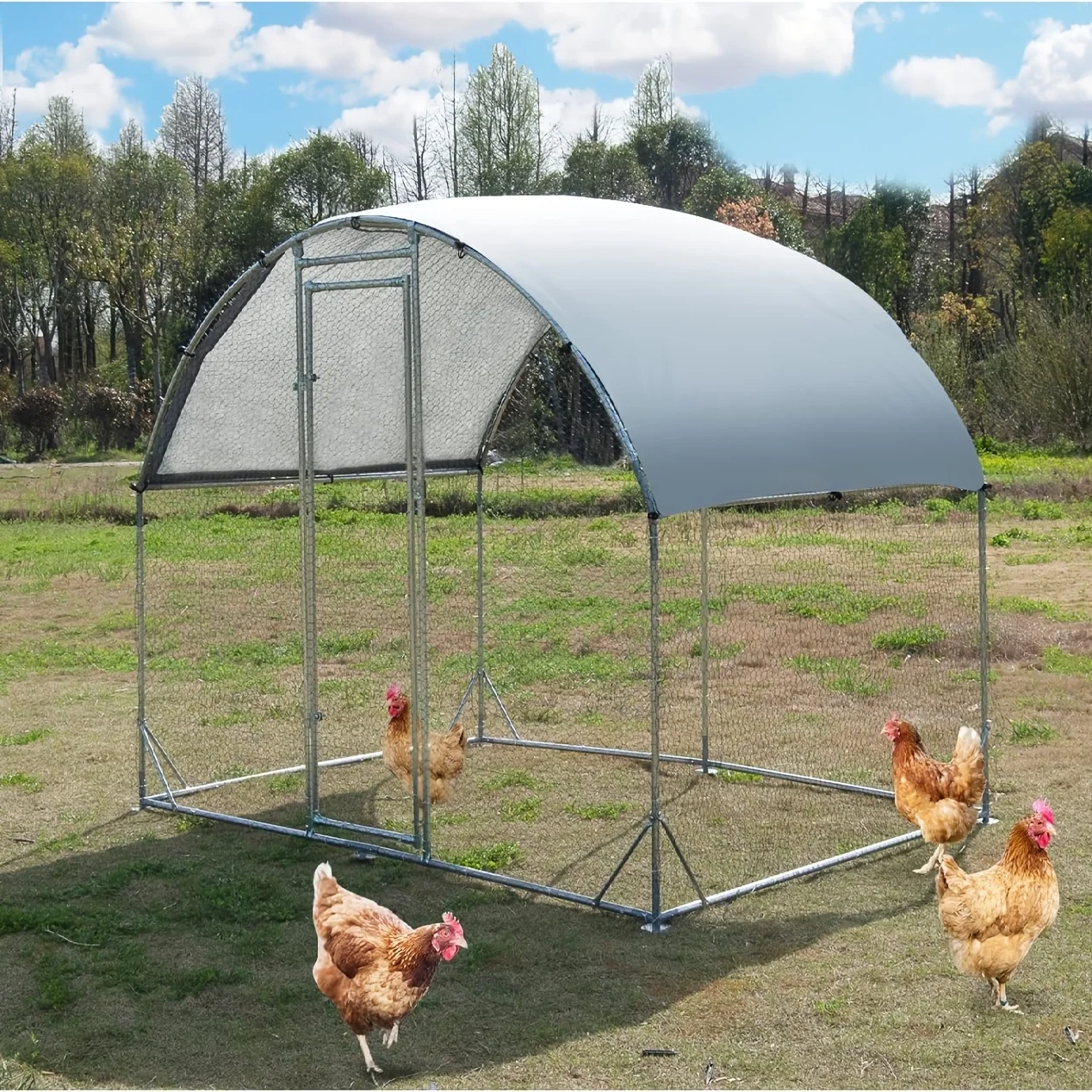 Large Dome-Shaped Metal Chicken Coop with Waterproof Cover – 4 Size Options