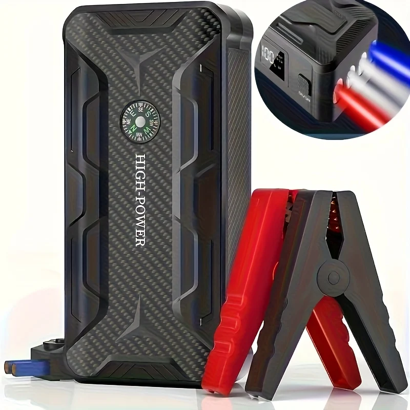 Wireless 12V Car Jump Starter – Portable Battery Charger for Gas & Diesel Engines – USB I/O, LED Emergency Light