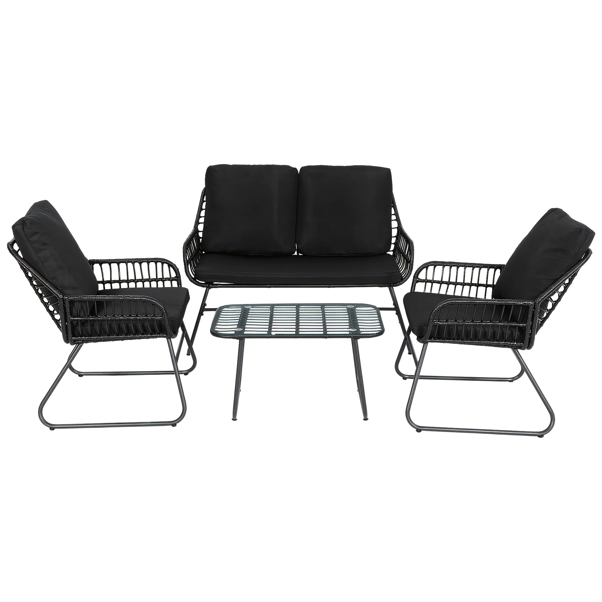 4-piece all-weather rattan outdoor sofa set with glass coffee table