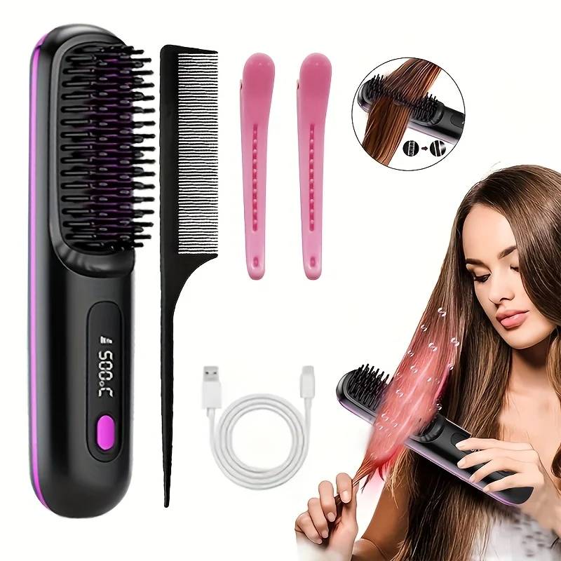 USB-Powered Wireless Hair Straightener with Negative Ion Technology