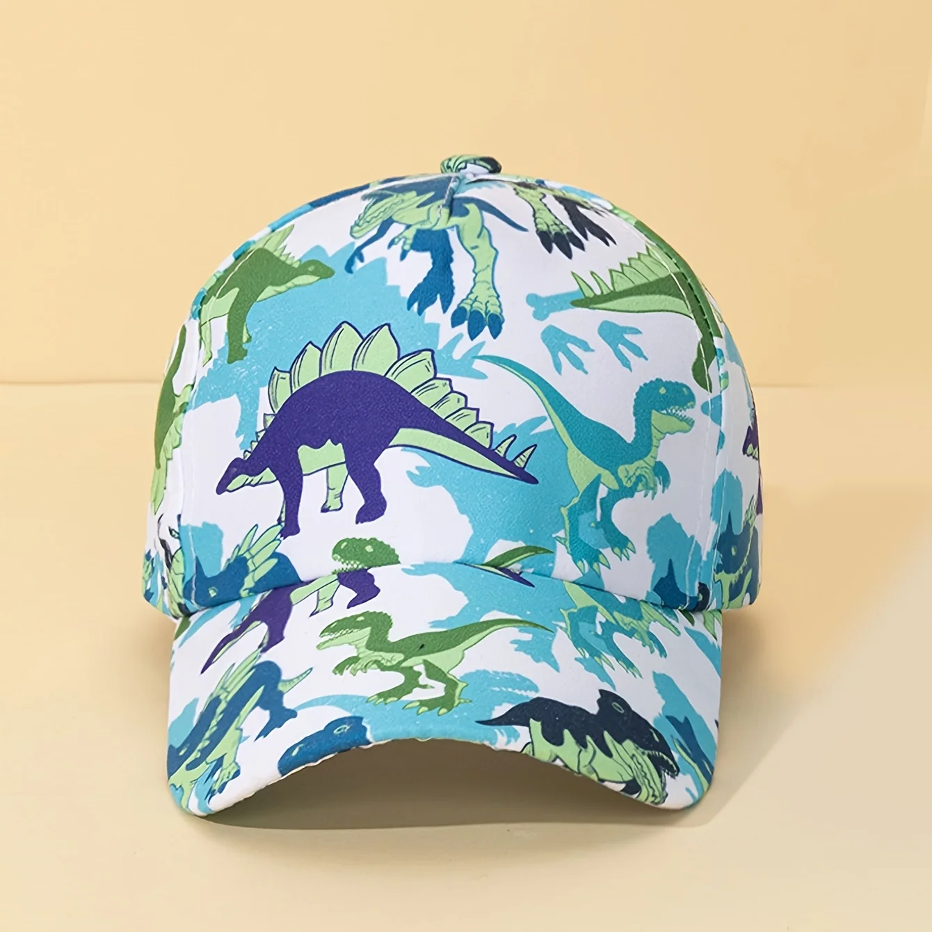 Adjustable kids baseball cap with blue dinosaur print