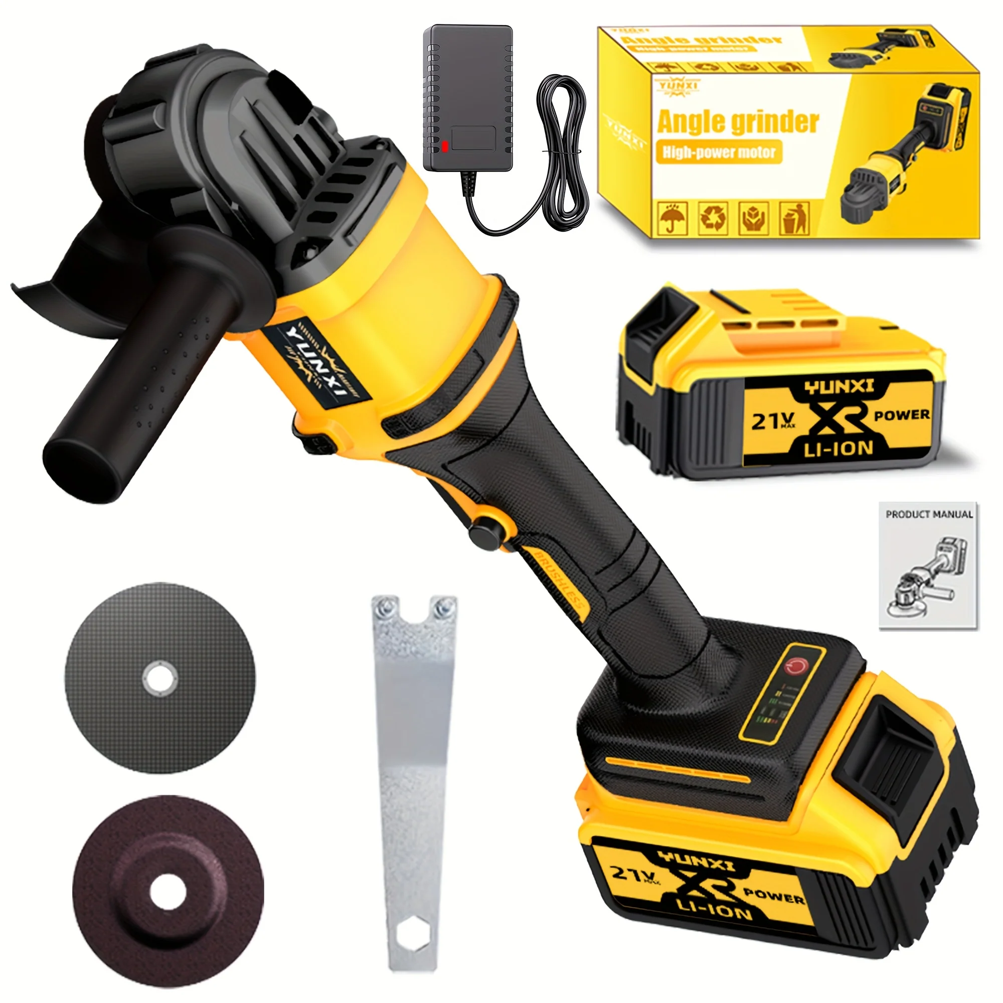 Rechargeable Lithium-Ion Angle Grinder with Safety Guard