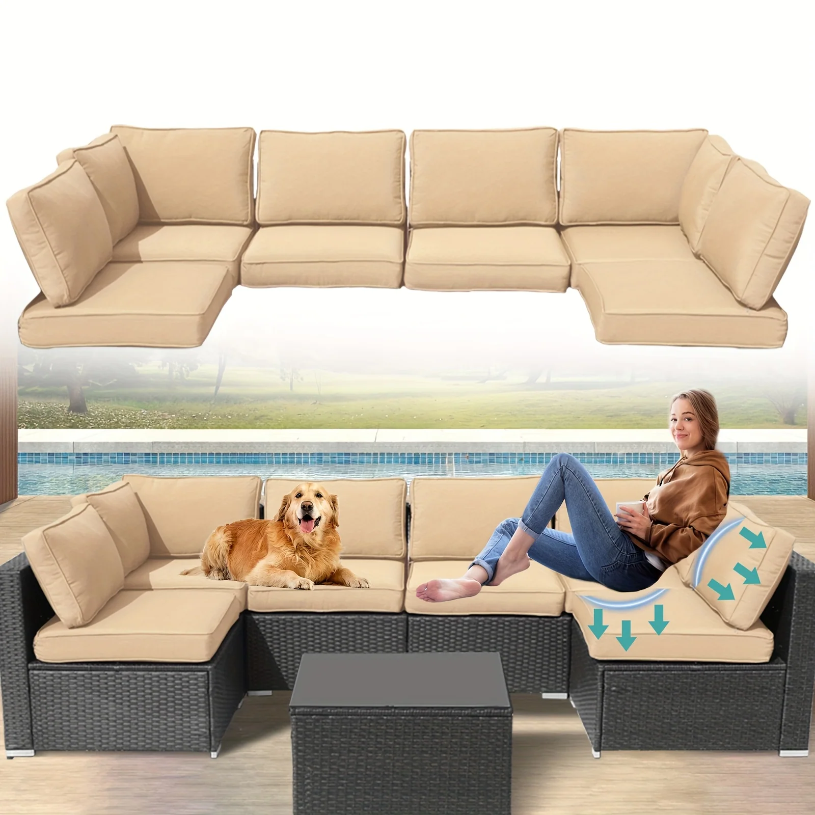 14-piece outdoor sectional sofa replacement cushions set with water-resistant covers