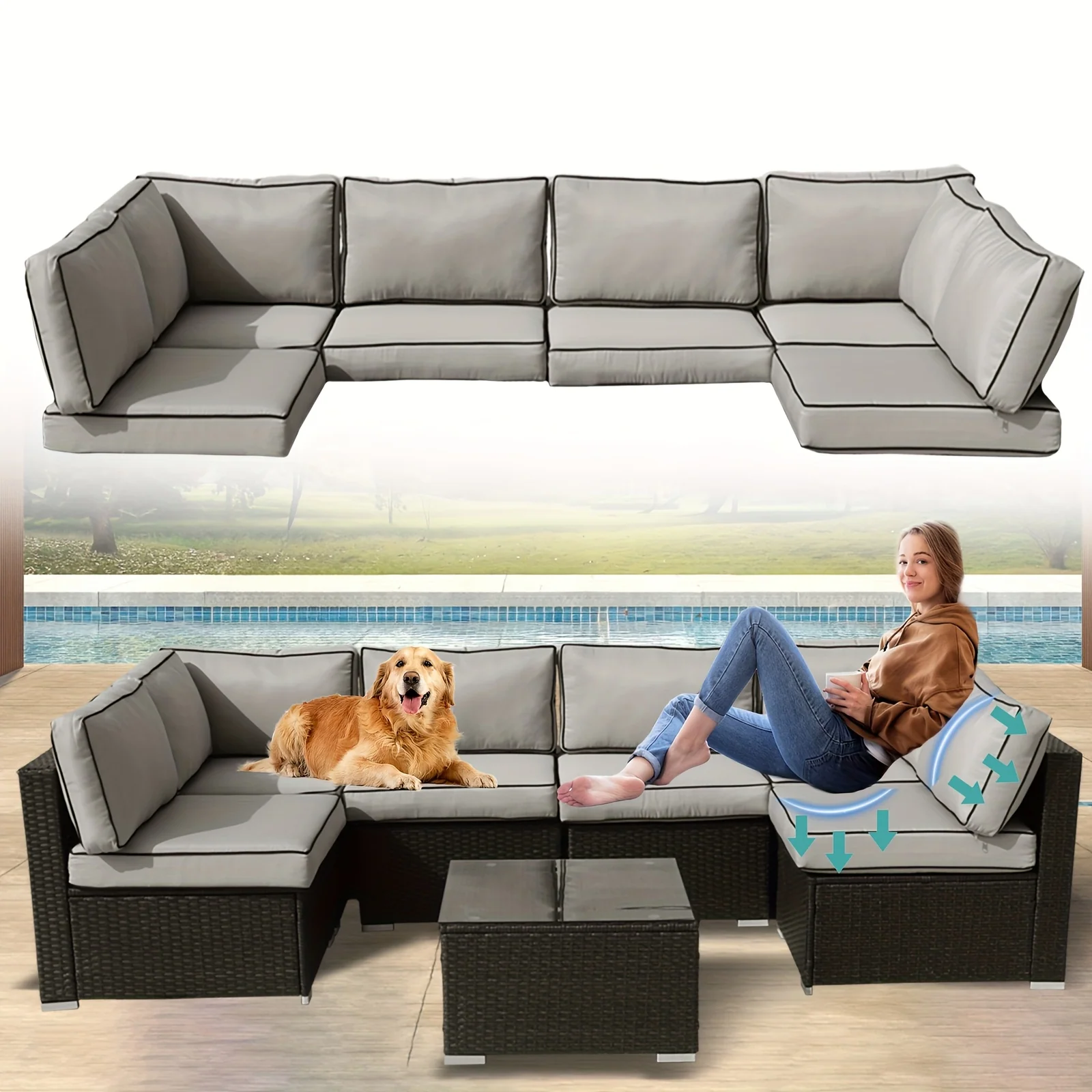 14-piece outdoor sectional sofa replacement cushions set with water-resistant covers