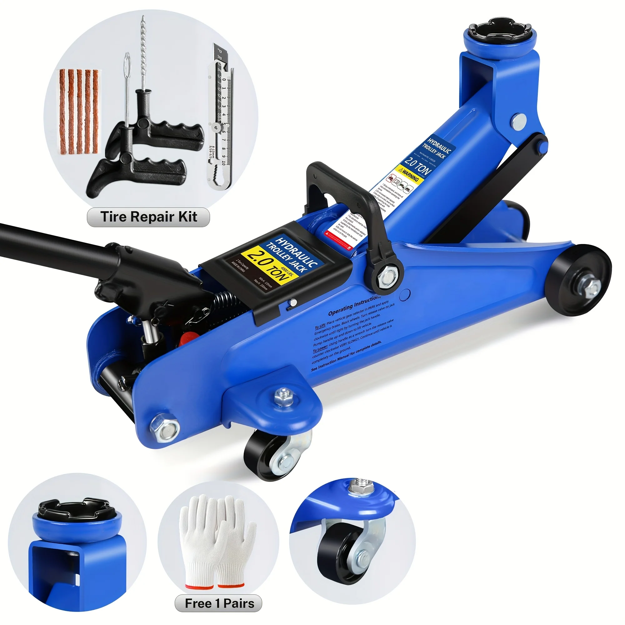 Heavy-duty hydraulic trolley floor jack with low-profile design and 2-3.5 ton capacity