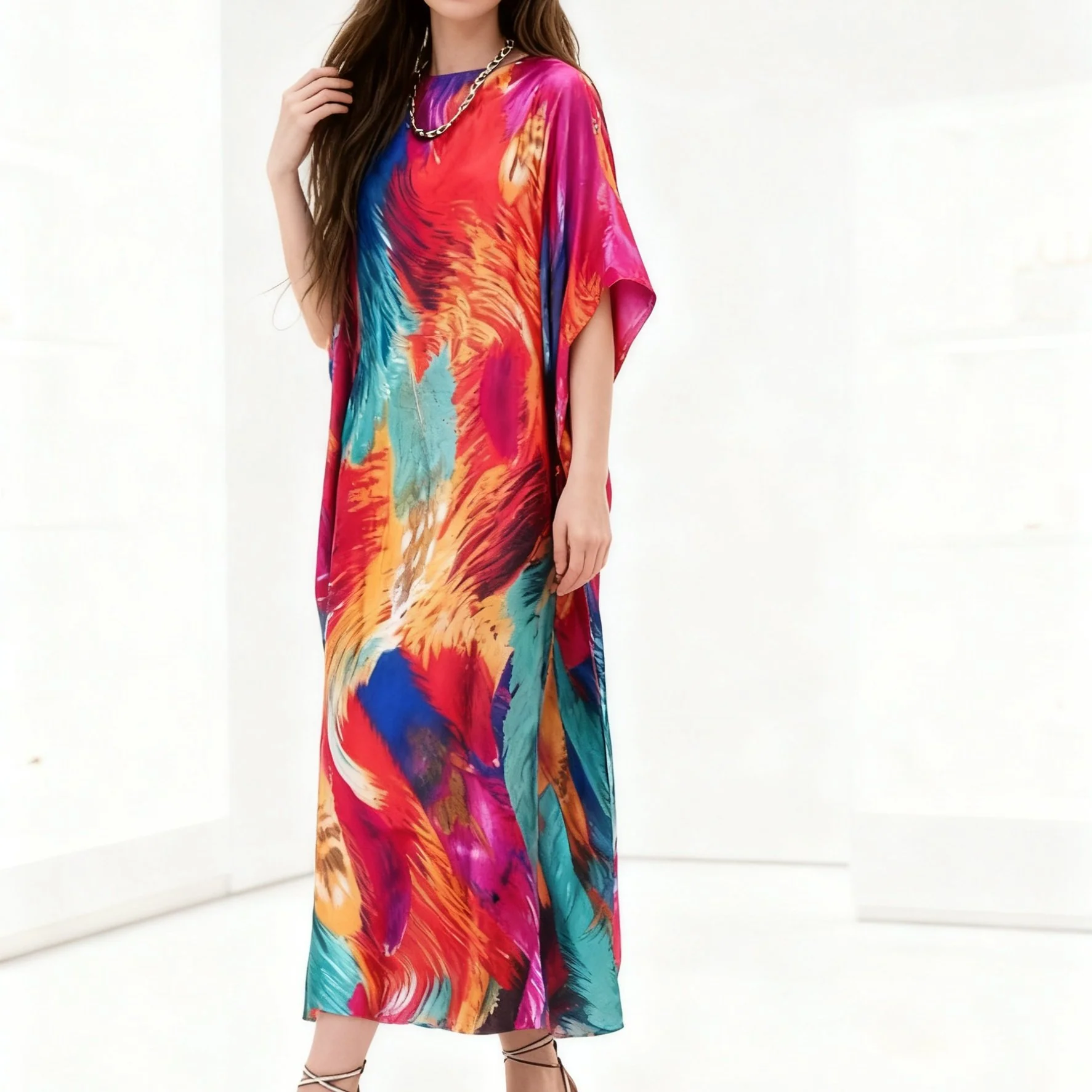 Bohemian Beach Gown Dress with Headscarf