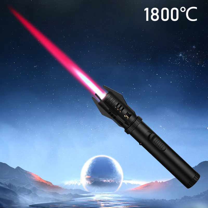 Windproof turbine jet lighter with red flame - metal construction