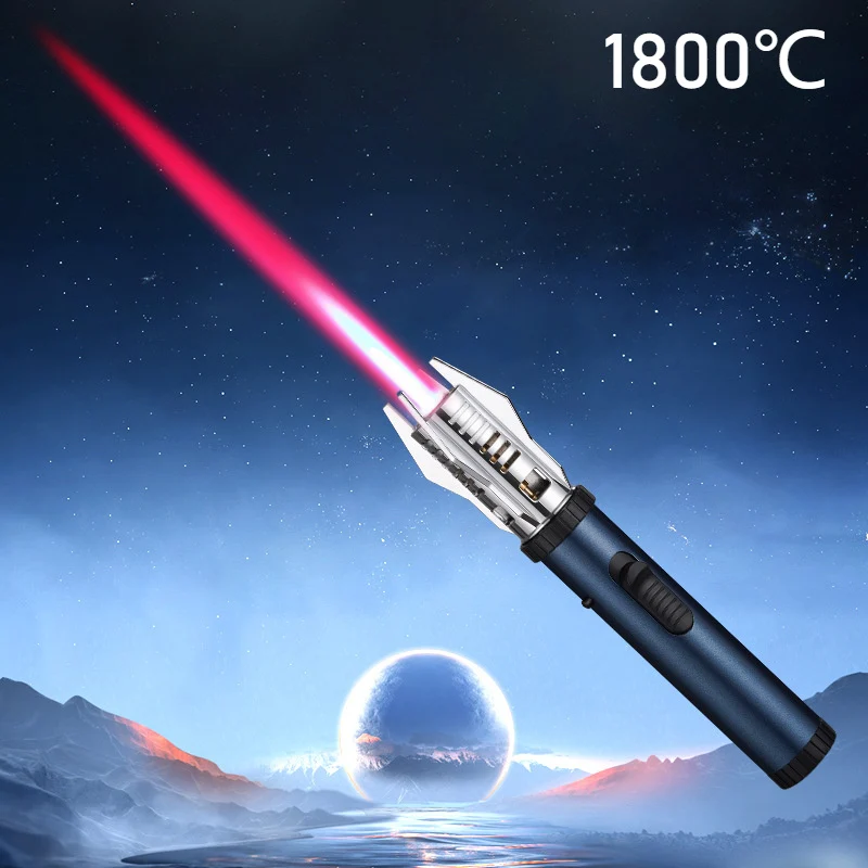 Windproof turbine jet lighter with red flame - metal construction