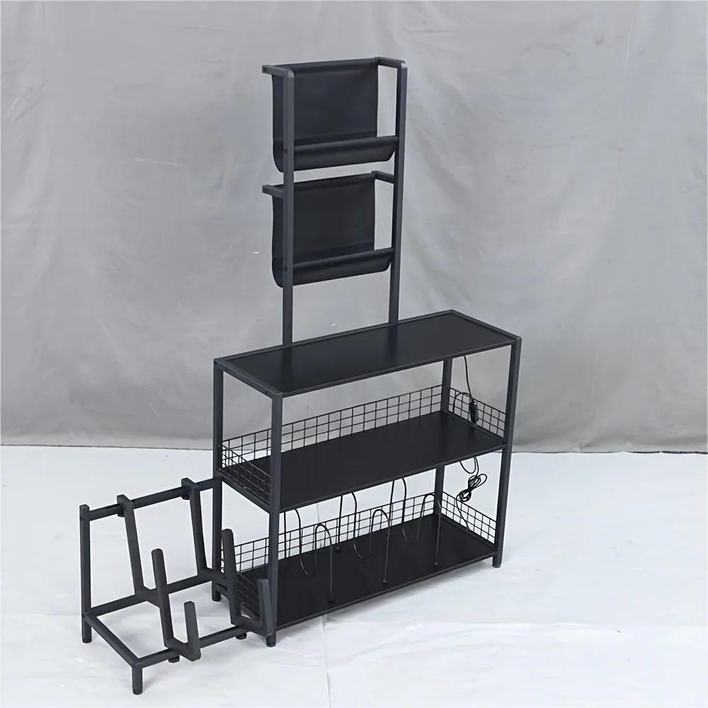Multi‑Function Record Player Stand with Guitar Rack and Vinyl Storage Cabinet