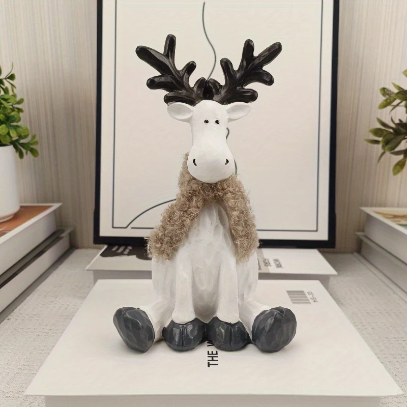 Whimsical elk figurine with faux fur collar for home or office decor