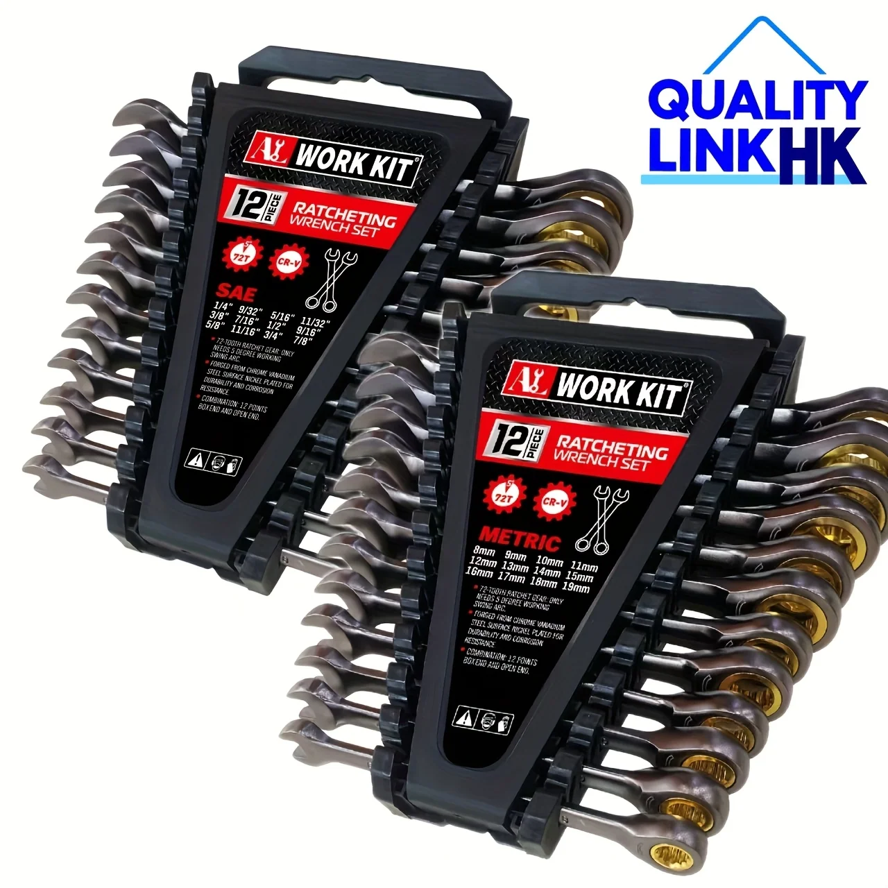 12/24-Piece Ratcheting Wrench Set – SAE & Metric, Black Nickel Coated, CR-V Steel