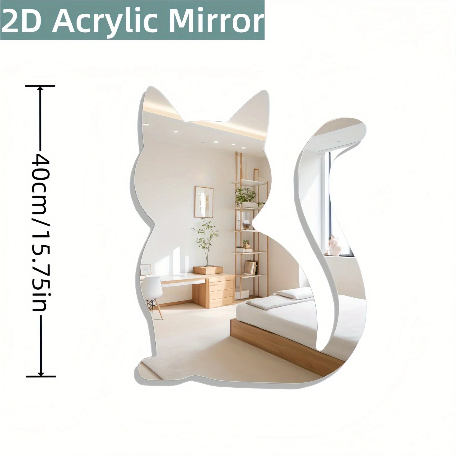 Self-adhesive cat-shaped bathroom mirror no-drill installation