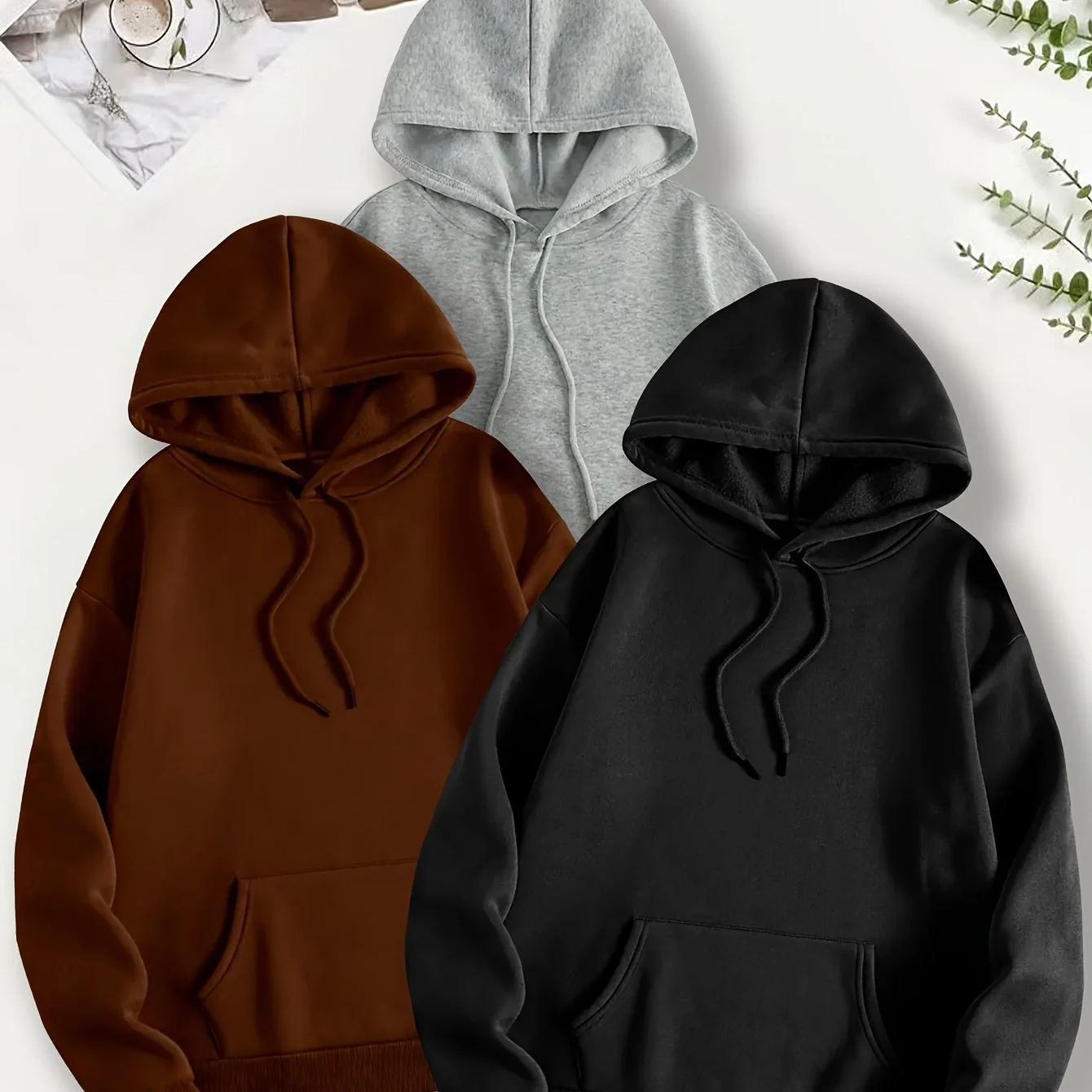 Oversized Three-Piece Hooded Sweatshirt Set in Solid Colors