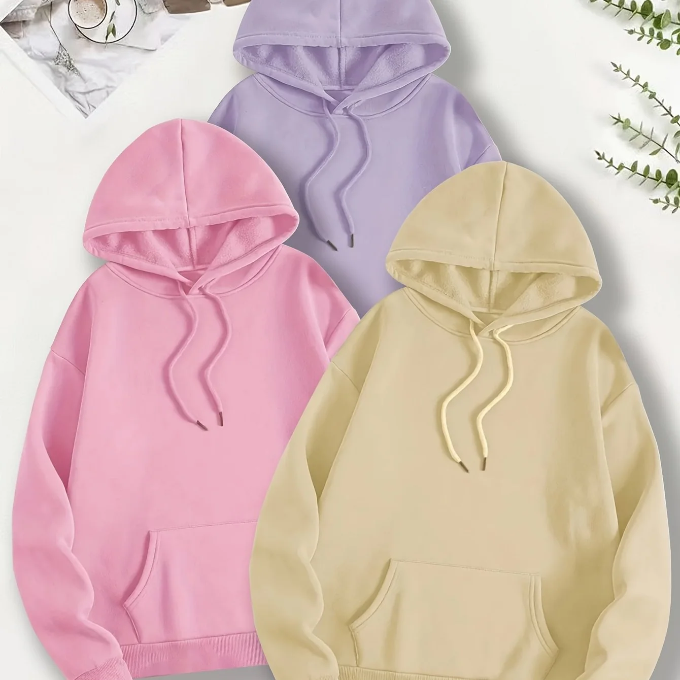 Oversized Three-Piece Hooded Sweatshirt Set in Solid Colors