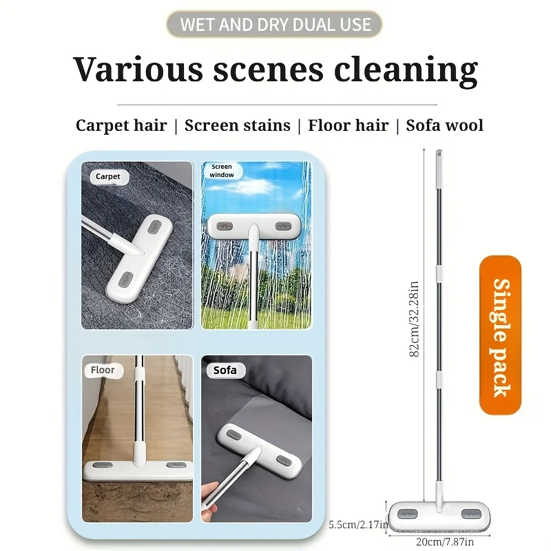Extendable window cleaning brush with pet hair remover