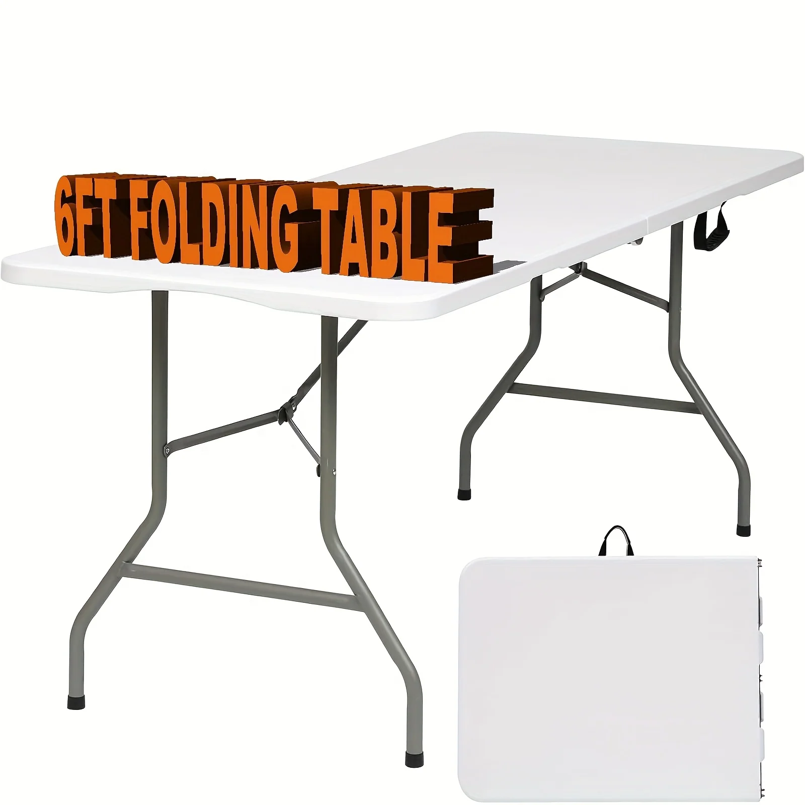 Heavy-duty 6-foot folding banquet table with storage handle for parties and events