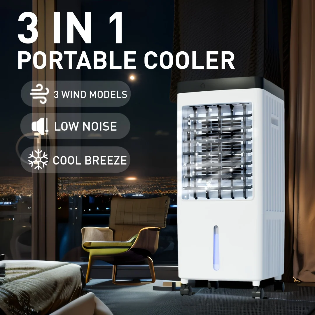 Portable Evaporative Air Cooler – 2.6 Gal Water Tank, 3 Speed Settings, Remote Control, Up to 40 Hours Continuous Operation