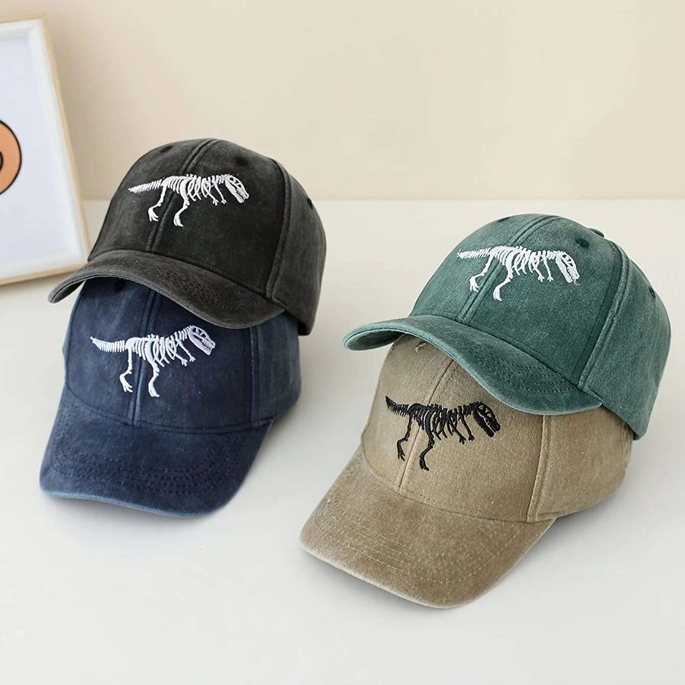 Dinosaur Embroidered Baseball Cap for Toddlers with Bone Print