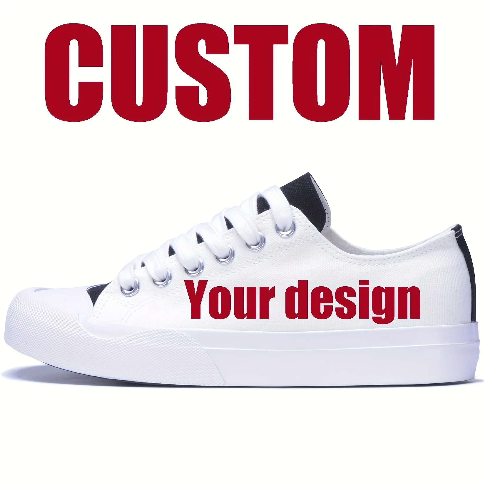 Custom Photo Canvas Sneakers – White Low‑Top, Plus Size, Unisex