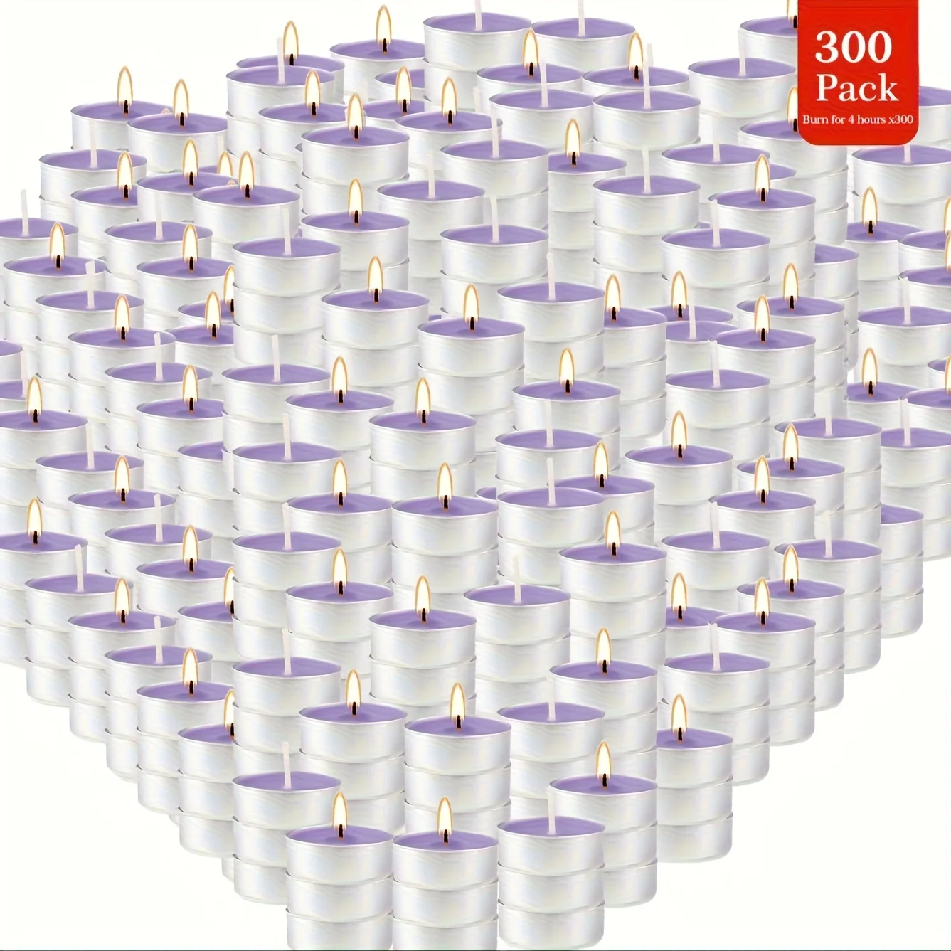 Lavender soy wax tea light candles – 300 count bulk pack with 4-hour burn time