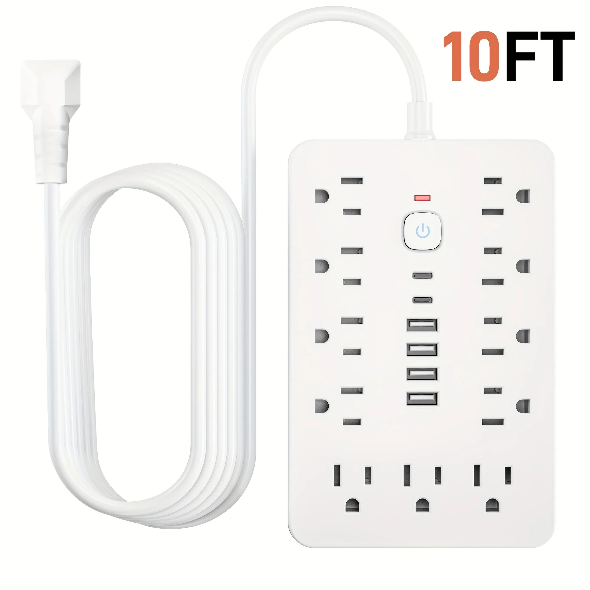 17-in-1 Wall-Mount Surge Protector with USB Ports, 5ft/10ft Extension Cord