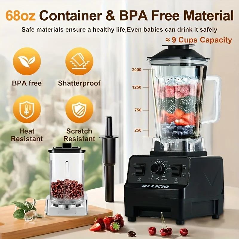 Countertop Blender with 2 Speeds and Pulse Function for Smoothies and Shakes