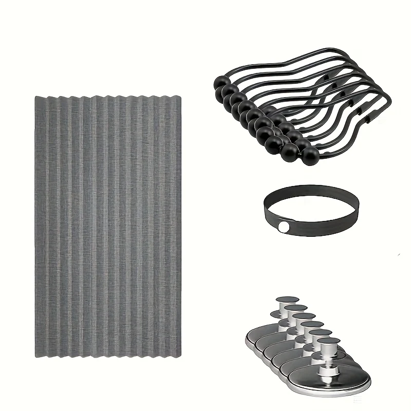 Rodless striped folding door curtain set with magnetic dividers