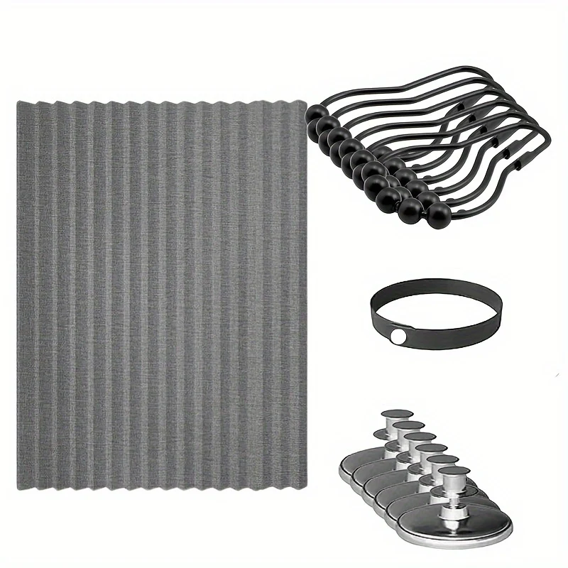 Rodless striped folding door curtain set with magnetic dividers