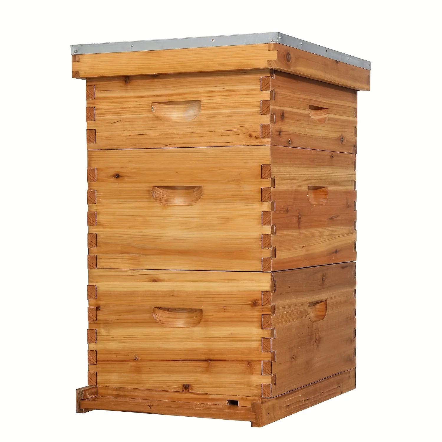 Wax-coated wooden beehive starter kit with removable frames and beeswax foundation