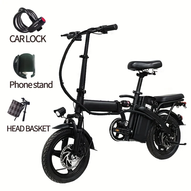 14-inch foldable electric bicycle with 48V lithium battery and 19 mph top speed