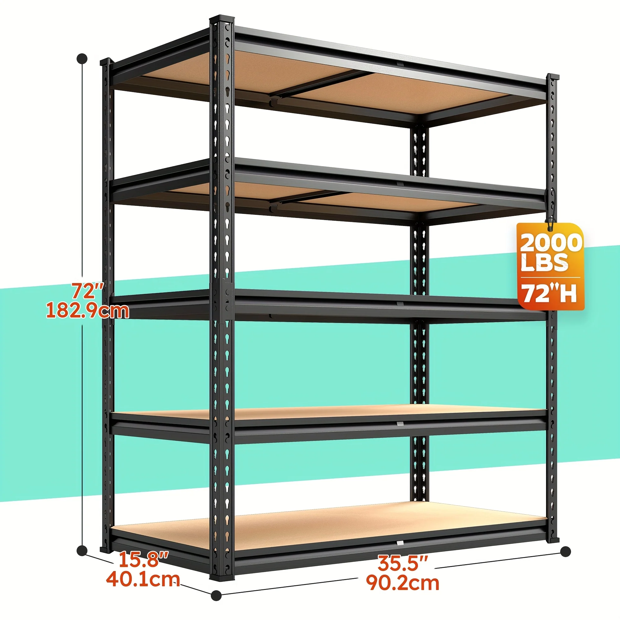 Heavy-duty 5-tier industrial shelving unit with 3000 lb capacity