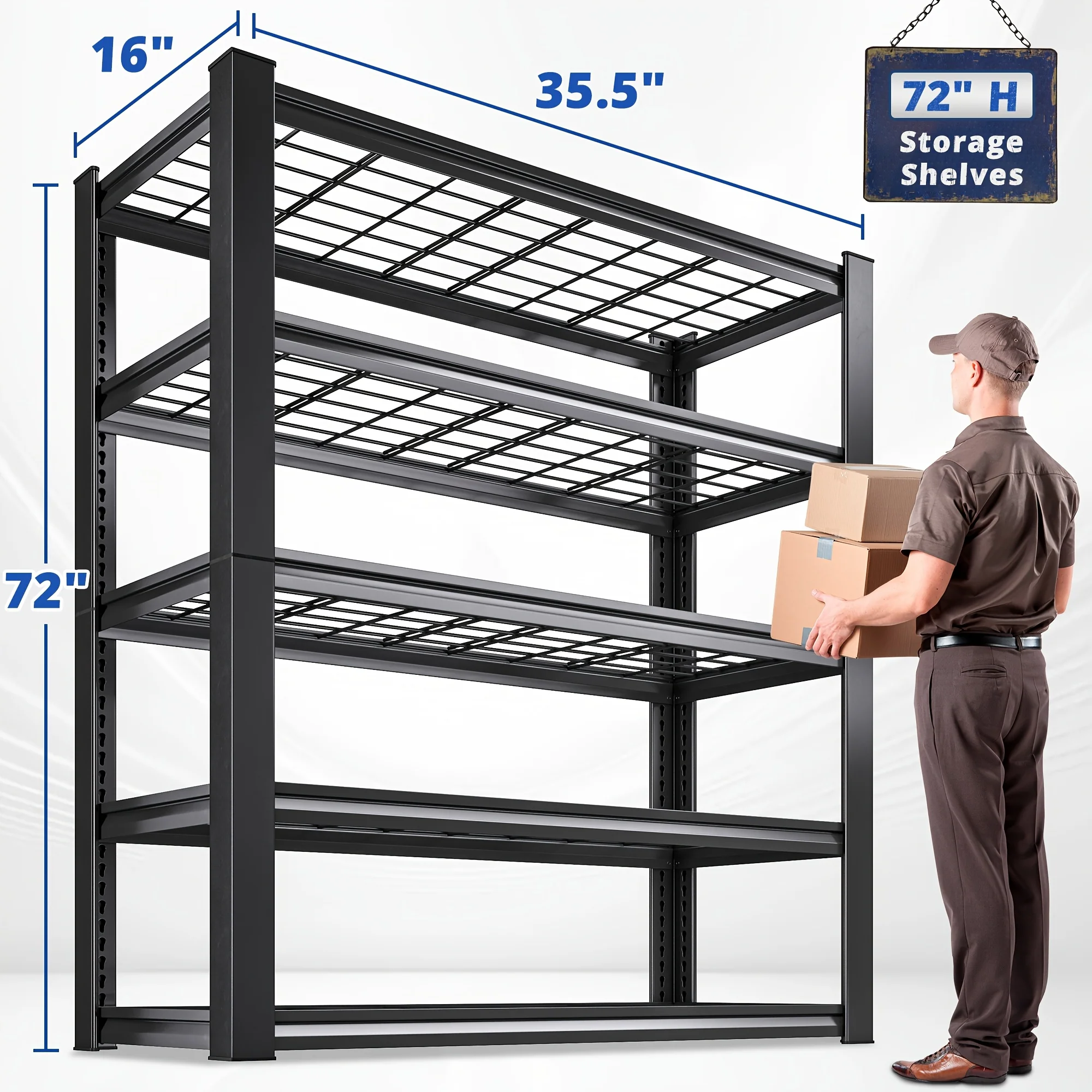 Heavy-duty 5-tier industrial shelving unit with 3000 lb capacity