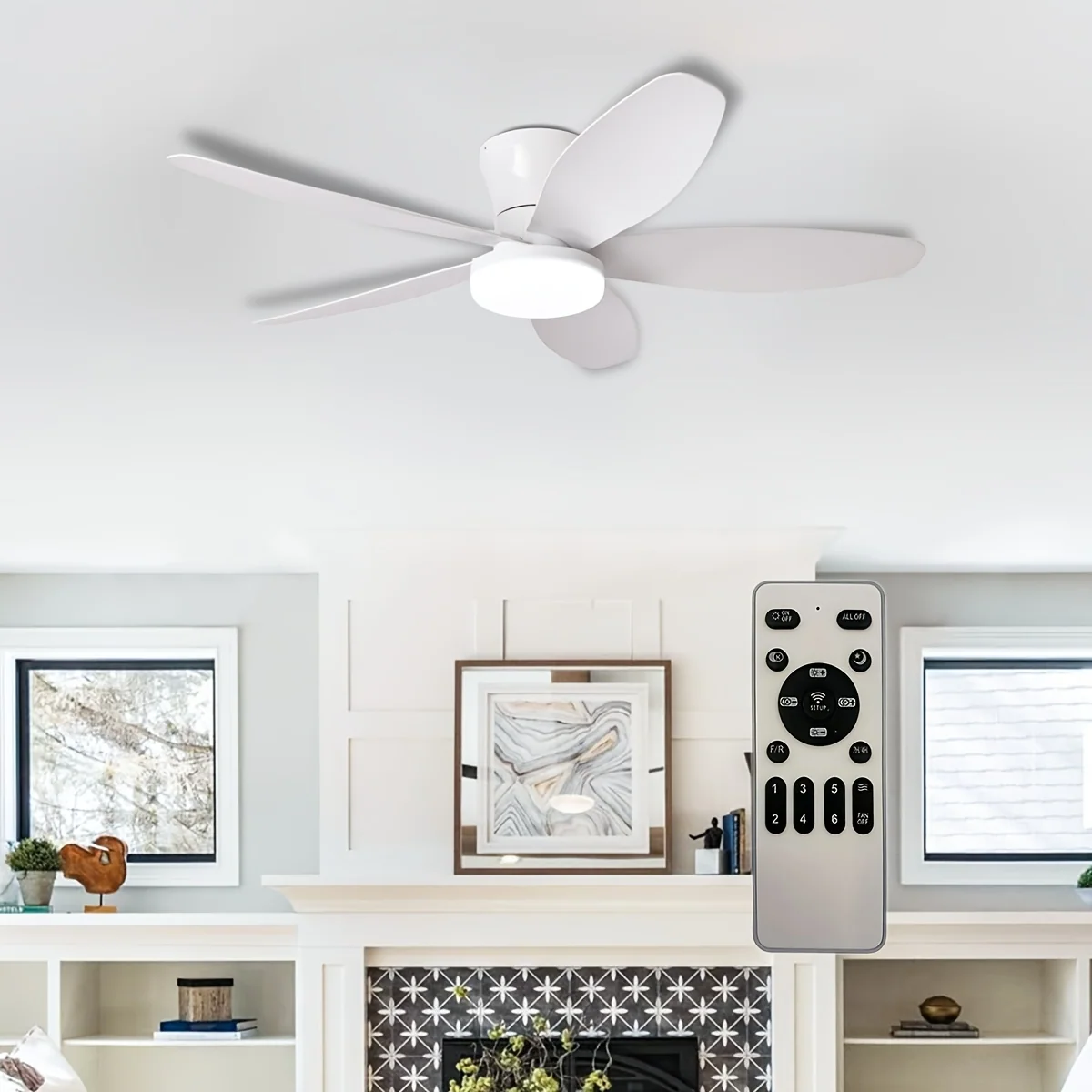 36-Inch Low Profile Ceiling Fan with LED Light and Remote - Black