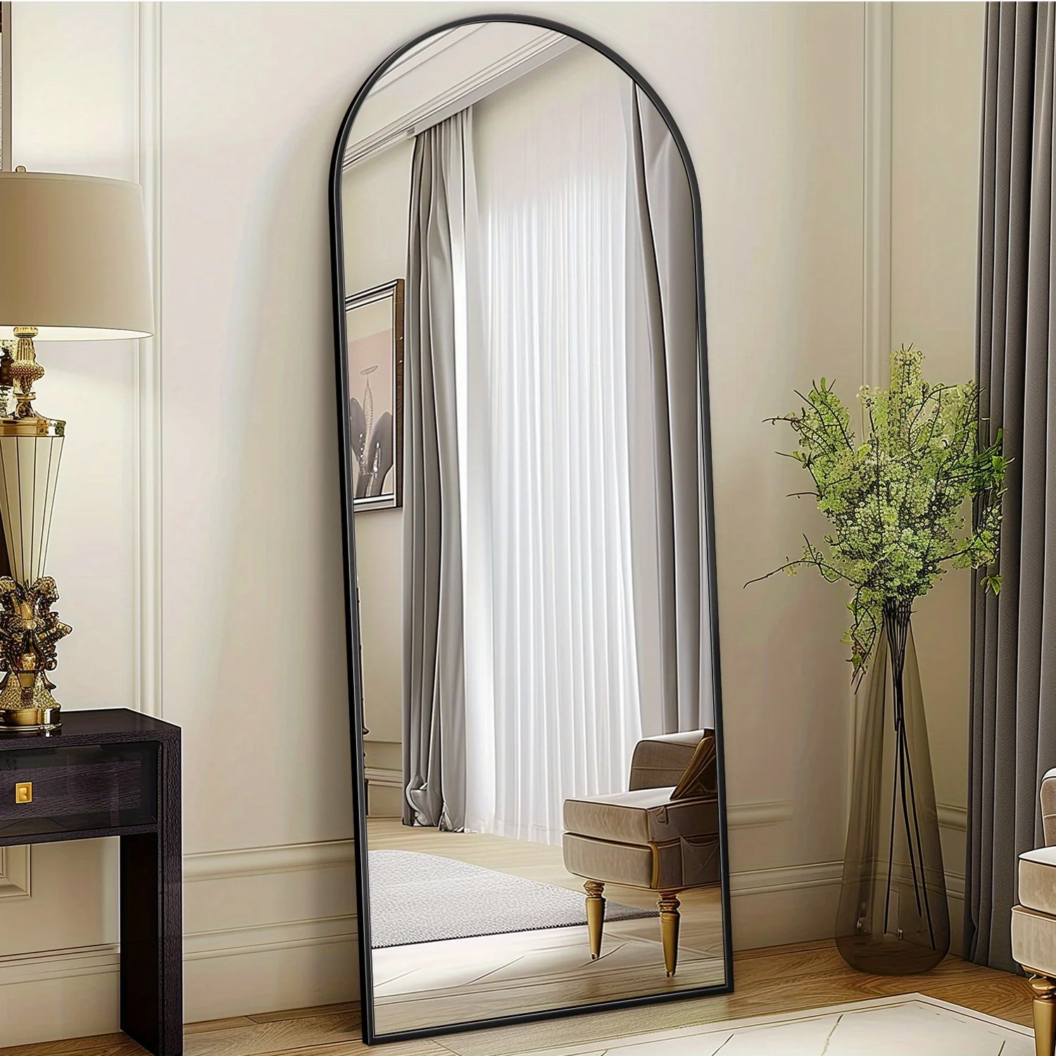 Extra Large Full Body Mirror with Arched Top - Modern Standing or Hanging Floor Mirror