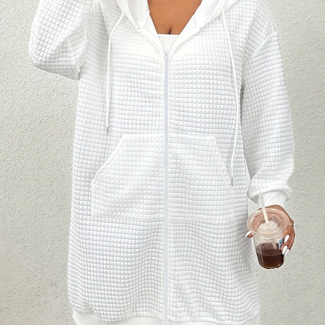 Plus Size Women's Textured Drawstring Hoodie