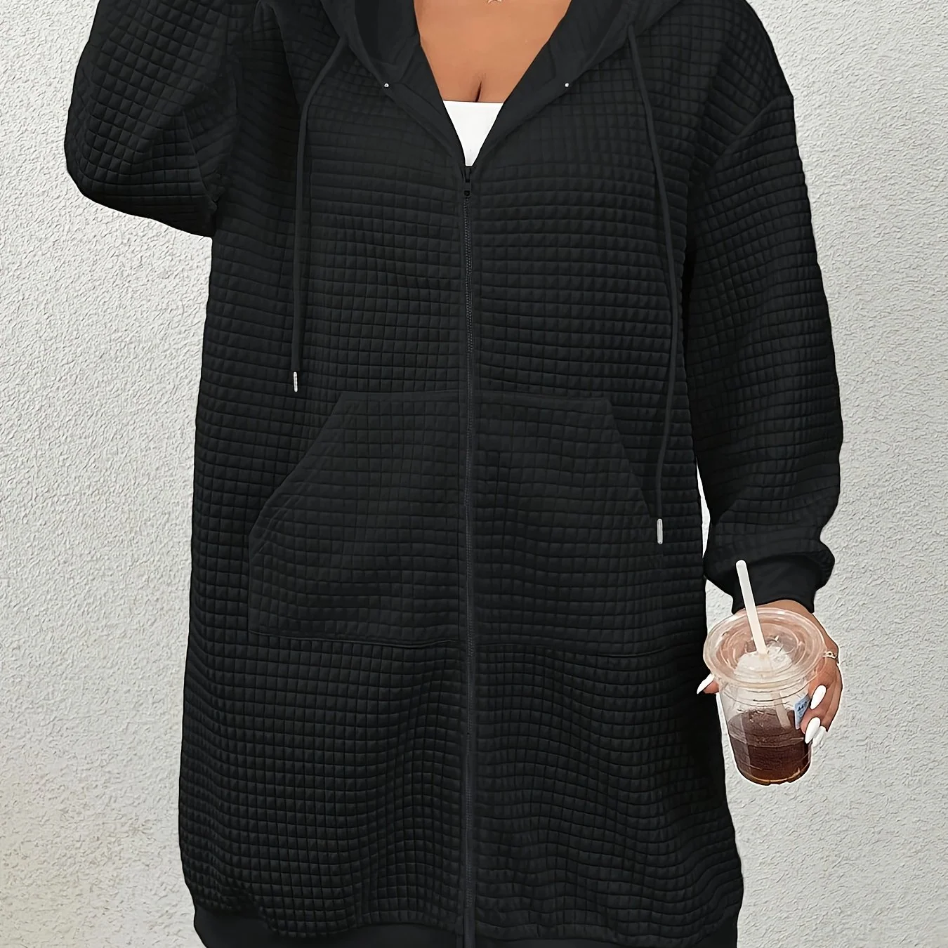 Plus Size Women's Textured Drawstring Hoodie