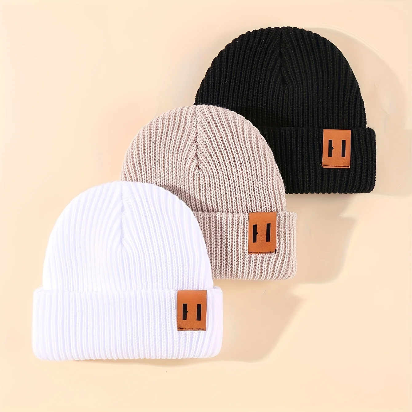 3-piece knit baby winter hat set with car designs