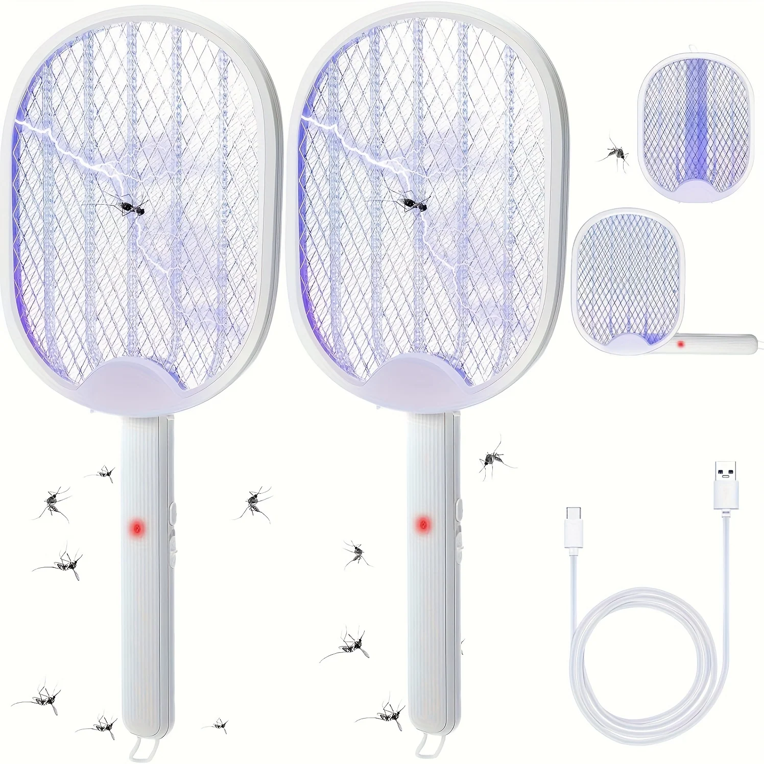 Foldable Oversized Mosquito Swatter with 180° Rotating Fold, Wall‑Mountable Design, Triple‑Layer Mesh and USB Charging